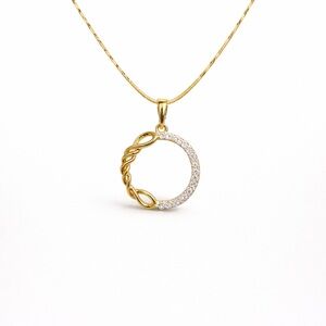 14 Gold Plated Twisted Circle Pendant Necklace Pavé Crystal Infinity Round Charm
